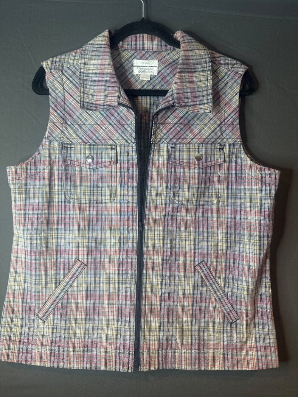 Christopher & Banks Women’s L Plaid Vest Preppy Academia Equestrian Country Club